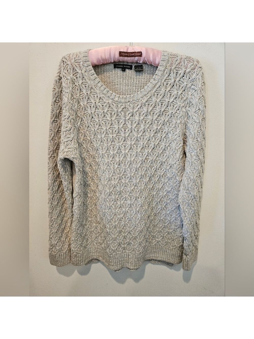 JEANNE PIERRE WOMEN'S BEIGE FRONT CABLE KNIT REAR WAFFLE KNIT SWEATER SIZE LARGE